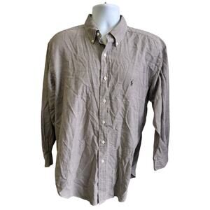 👔 Ralph Lauren Yarmouth Size 17 Brown Micro-Check Button-Down 90s Modern Prep